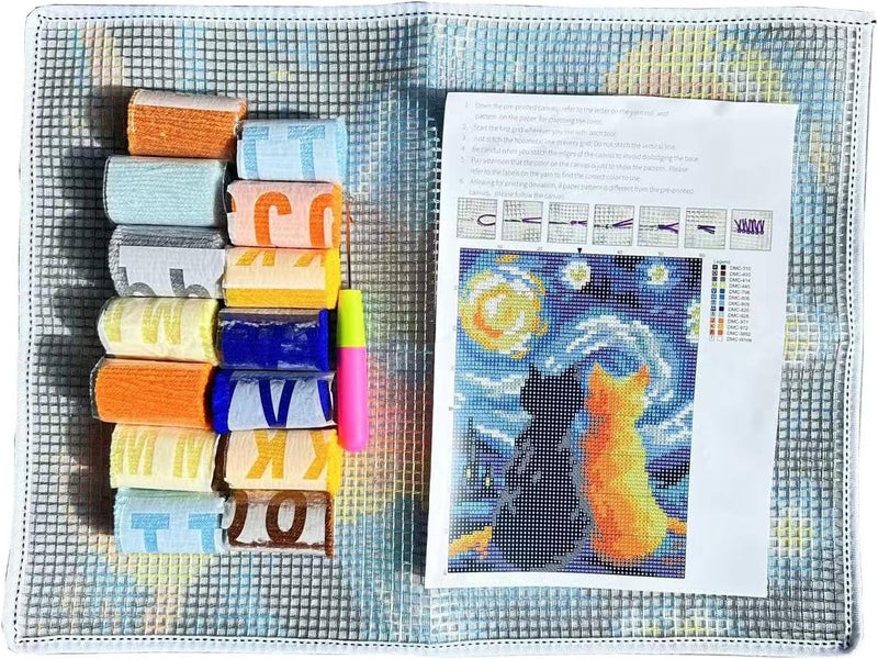 GLAECYY Latch Hook Kits Rug Crochet Yarn Kit Cushion Colour Pre-Printed Canvas Rug Needlework DIY Hook and Latch Kit (Star Cat) - Image 4